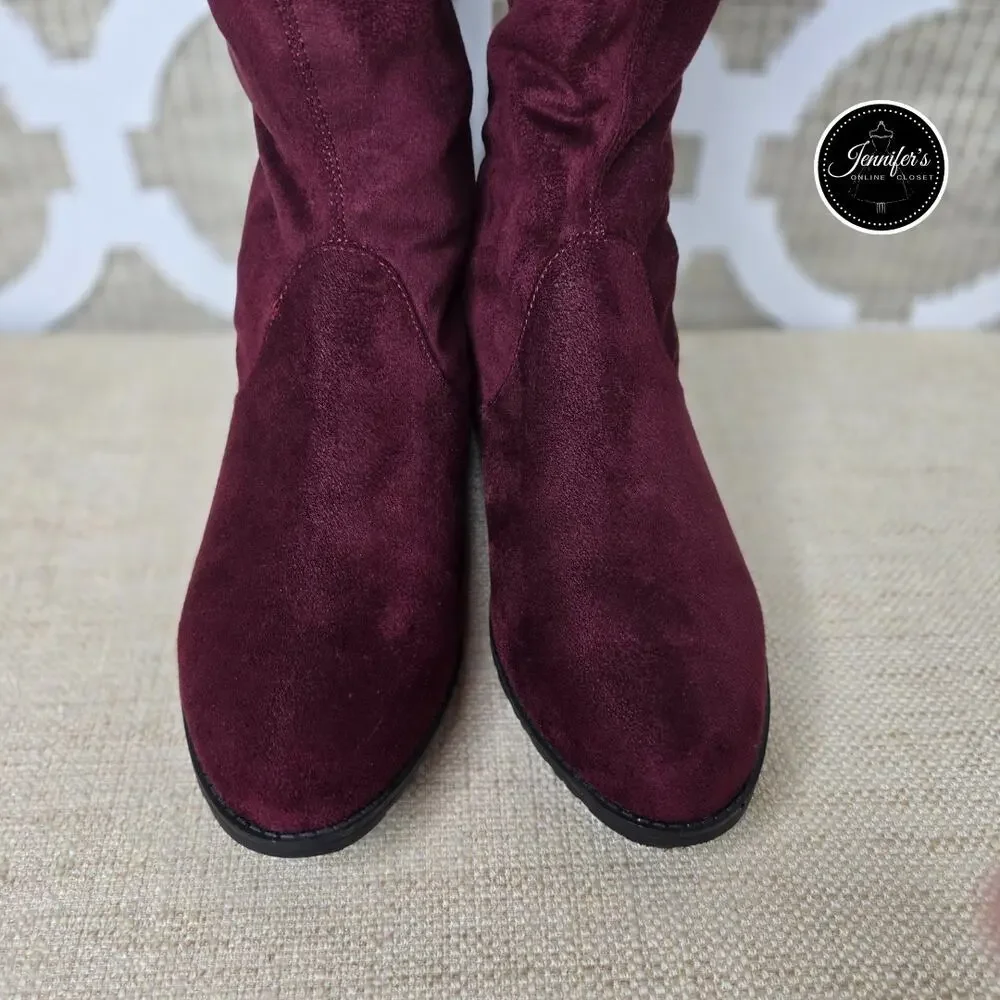 Unisa Women's Dark Red Unadivan Over the Knee Faux Suede Boots Size 8M